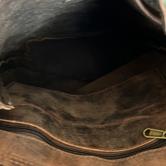 SALE BOHO CHIC Genuine brown buffalo leather bag backpack flap tassel New - Picture 12 of 12